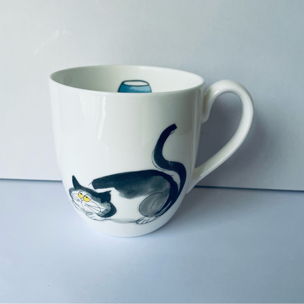 Charming Cat Illustration Mug in Black and White
